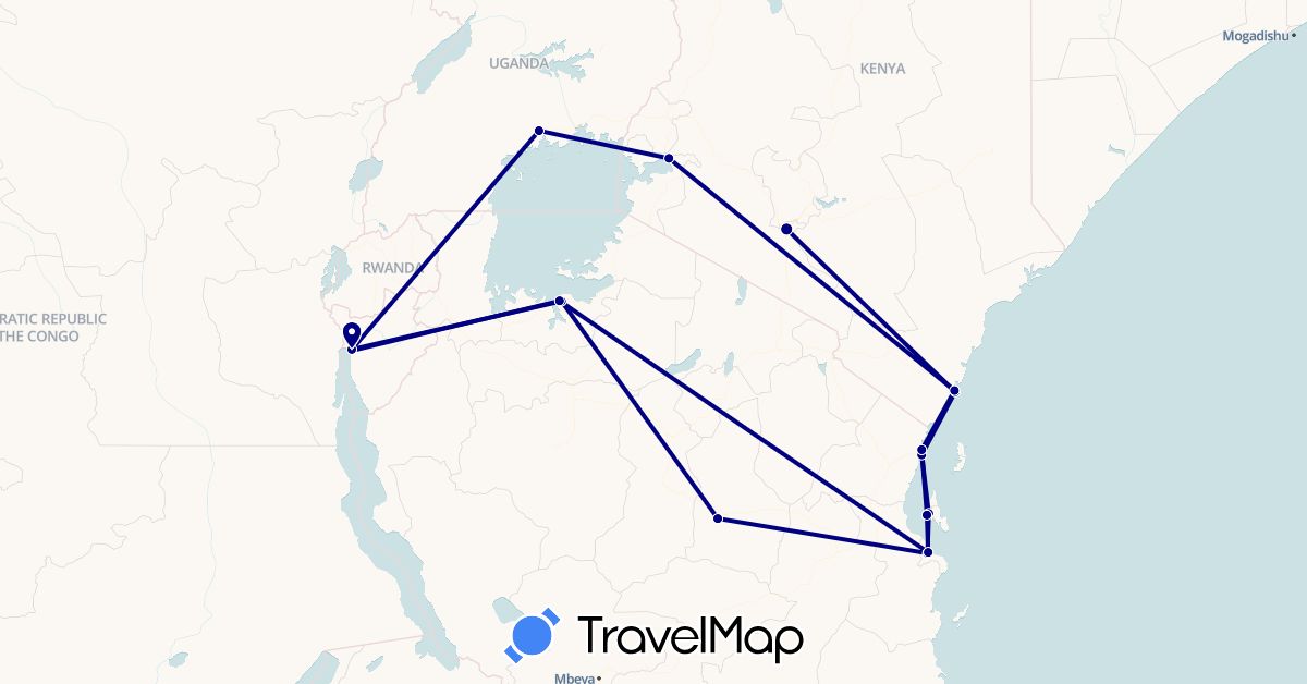 TravelMap itinerary: driving in Burundi, Kenya, Tanzania, Uganda (Africa)